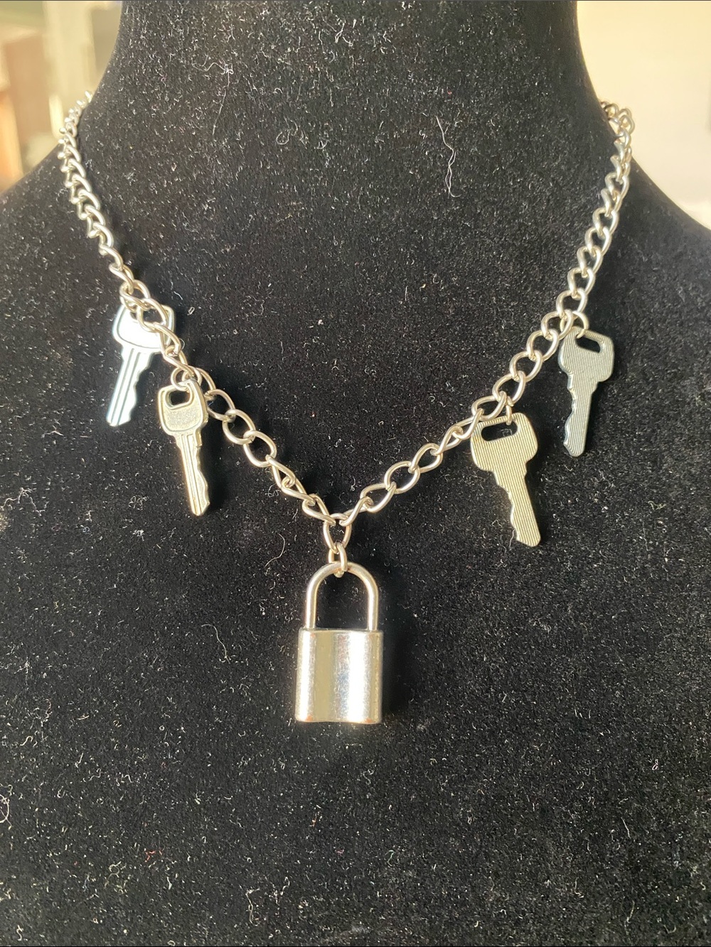 Silver Padlock and Key Charm Necklace - Women Jewelry